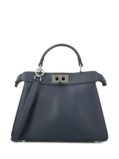 Shop Fendi Peekaboo Lock Twist Top Handle Bag In Blue
