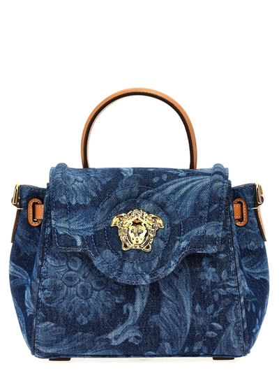Shop Versace Barocco Small Handbag In Blue