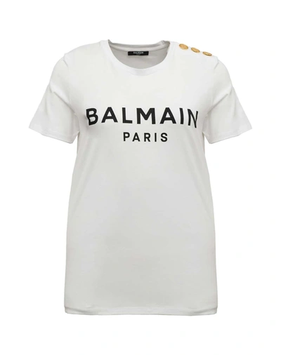Shop Balmain 3 Btn Printed T-shirt In Gab Blanc Noir