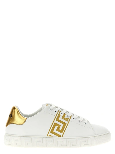 Shop Versace Greca Sneakers In Gold