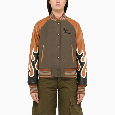 Shop Palm Angels Military Bomber Jacket With Leather Sleeves In Multiple Colors