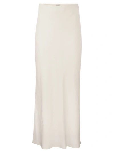 Shop Brunello Cucinelli Viscose And Linen Long Pencil Skirt In Natural