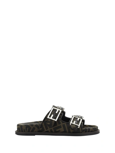 Shop Fendi Sandals In Tabacco Nero Crystal