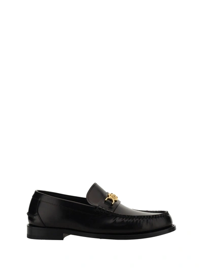 Shop Versace Loafers In V Black+ Gold