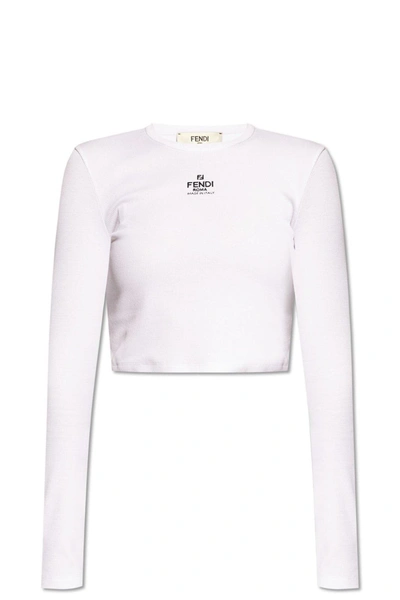 Shop Fendi Logo Embroidered Top In White
