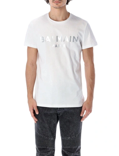 Shop Balmain Logo Print Crewneck T-shirt In White