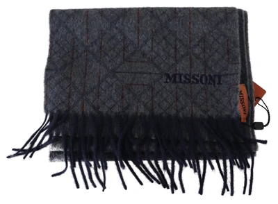 Shop Missoni Elegant Cashmere Patterned Scarf With Logo Men's Embroidery In Gray