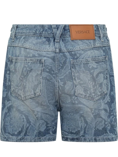 Shop Versace Jeans Shorts With Baroque Pattern Silhouette In Blue