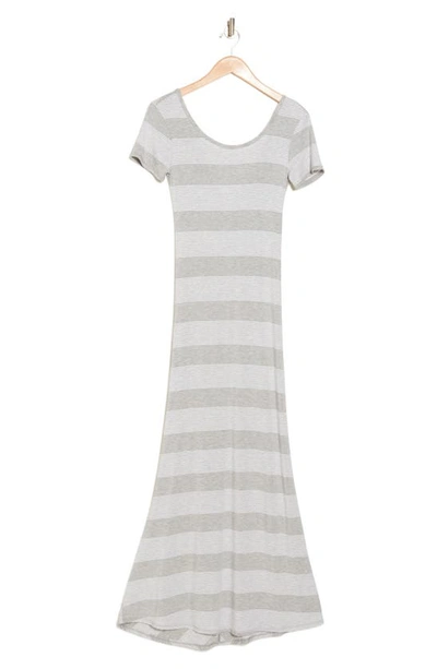 Shop Go Couture Stripe Short Sleeve Rib Maxi Dress In Heather Grey