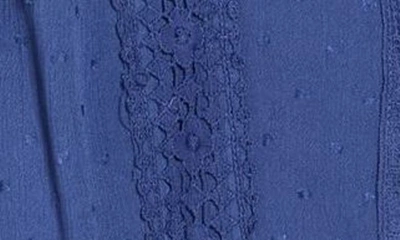 Shop Forgotten Grace Swiss Dot Cap Sleeve Crochet Lace Trim Top In Navy