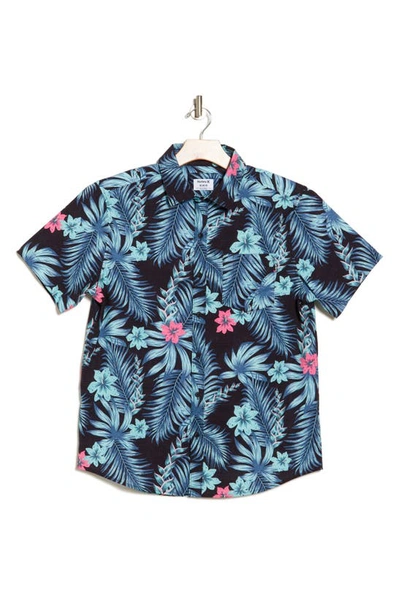 Shop Hurley Futura Flora Short Sleeve Stretch Button-up Shirt In Black