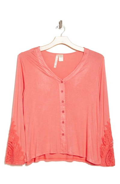 Shop Forgotten Grace Lace Bell Sleeve Blouse In Coral