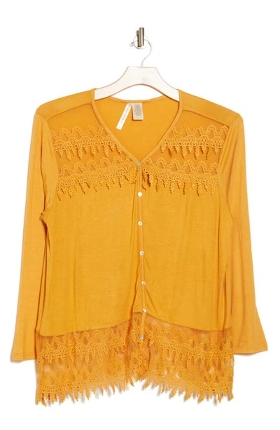 Shop Forgotten Grace Crochet Trim Button Front Tunic In Mustard