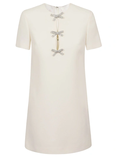 Shop Valentino Dress Embroidered Crepe Couture In Avorio Silver