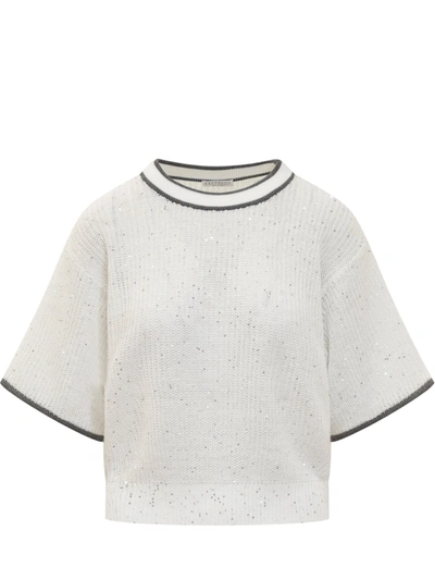 Shop Brunello Cucinelli Dazzling &amp; Sparkling Linen Sweater In Bianco