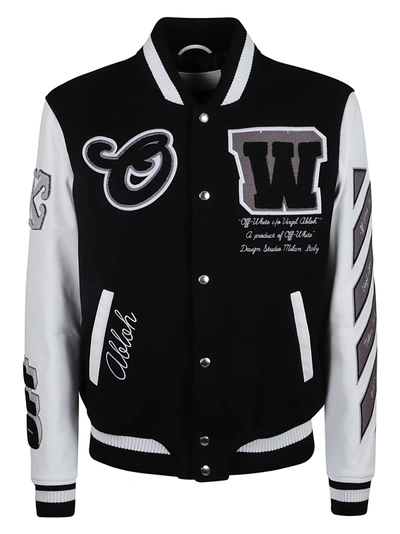 Shop Off-white Lea Wool Varsity Jacket In Black