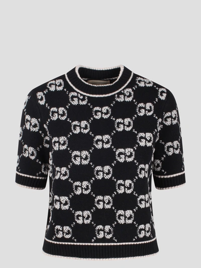 Shop Gucci Gg Wool Bouclé Jacquard Top In Black