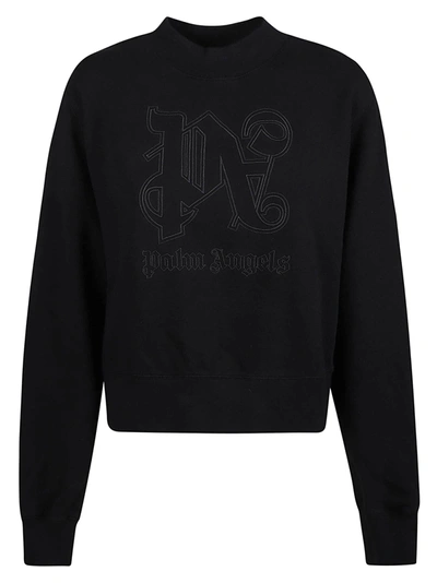 Shop Palm Angels Monogram Statement Crewneck Sweatshirt In Black