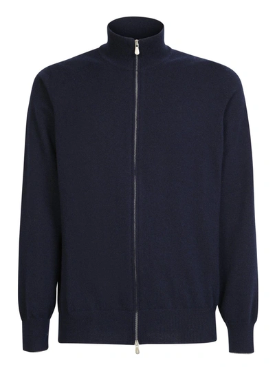 Shop Brunello Cucinelli Zipped Knitted Cardigan In Blu Navy