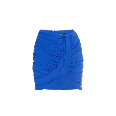 Shop Balmain Mini Draped Skirt In Blue