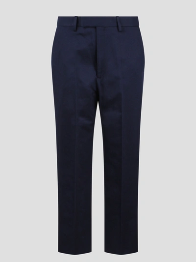 Shop Gucci Web Detail Cotton Ankle Trousers In Blue