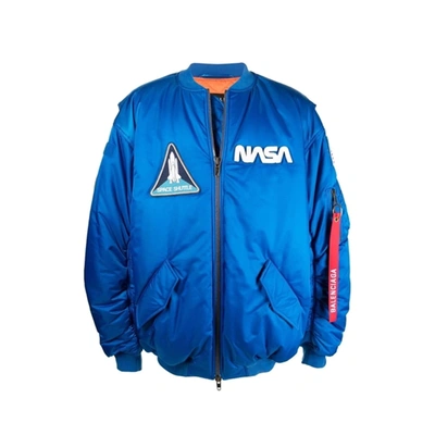 Shop Balenciaga Multi-patch Nasa Bomber Jacket In Blue