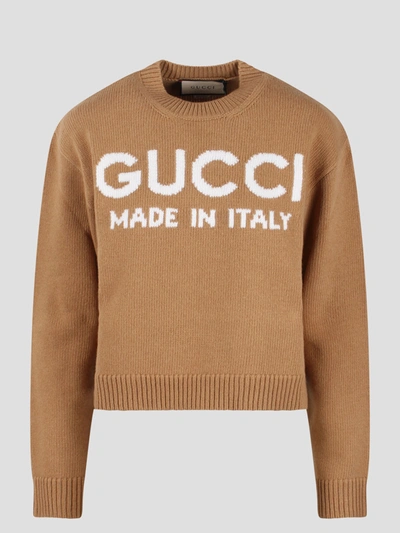 Shop Gucci Intarsia Wool Top In Brown
