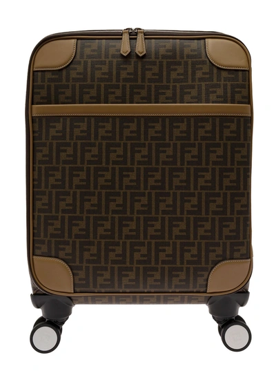 Shop Fendi Brown All-over Ff Print Small Trolley Suitcase Man