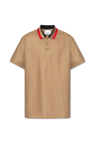 Shop Burberry Logo Detailed Short Sleeved Polo Shirt In Camel
