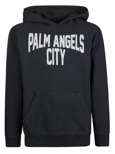 Shop Palm Angels Pa City Washed Hoodie In Dark Grey/white