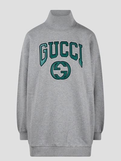 Shop Gucci Embroidery Jersey Sweatshirt In Grey