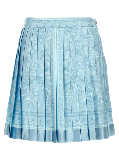 Shop Versace Barocco Skirt In Light Blue