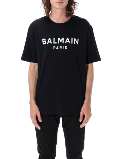 Shop Balmain Logo T-shirt In Nero Bianco