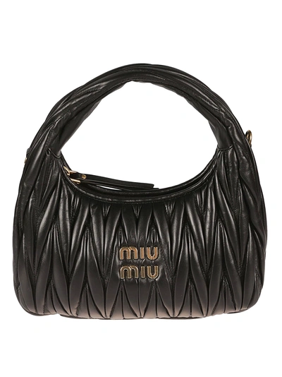 Shop Miu Miu Matelass? Logo Shoulder Bag In Nero