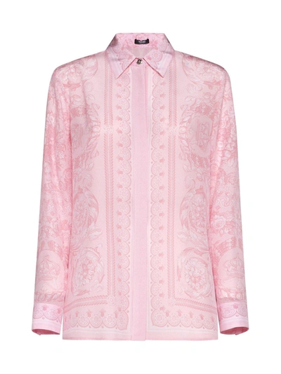 Shop Versace Barocco Printed Buttoned Shirt In Pale Pink
