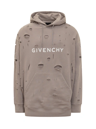 Shop Givenchy Sweatshirt In Ripped Gauze Fabric In Taupe