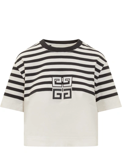 Shop Givenchy 4g Cotton Striped Short T-shirt In White Black