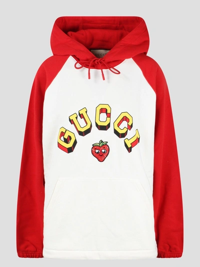 Shop Gucci Cotton Jersey Hooded Sweatshirt In White