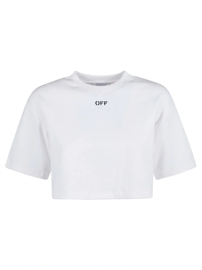 Shop Off-white Rib Cropped T-shirt In White/black