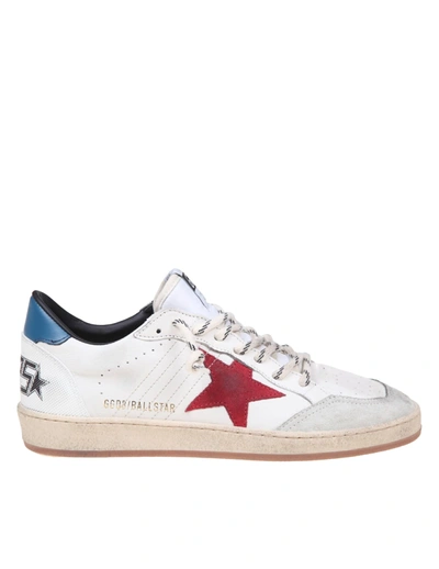 Shop Golden Goose Ballstar Sneakers In White Leather And Suede In White/red