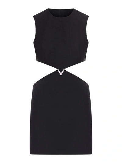Shop Valentino Dress Solid Crepe Couture In Ygm Black Strass