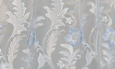 Adrianna Papell Floral Embroidered Short Sleeve A-line Gown In Light Blue Multi