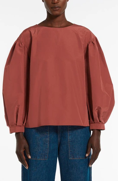 Shop Max Mara Zeus Volume Sleeve Button Back Top In Rust