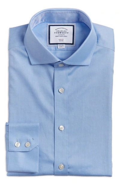 Shop Charles Tyrwhitt Slim Fit Non-iron Solid Twill Dress Shirt In Cornflower Blue