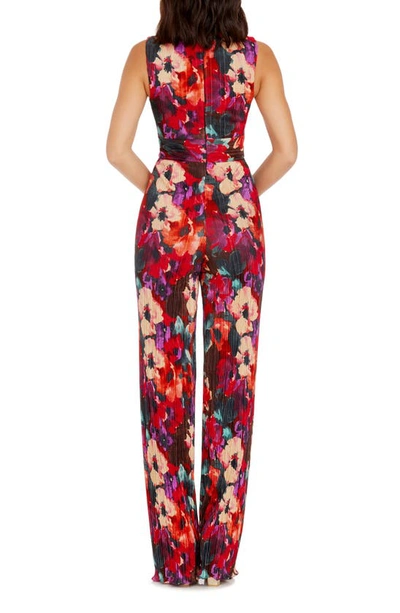 Shop Dress The Population Hunter Floral Print Plissé Sleeveless Jumpsuit In Rouge Multi