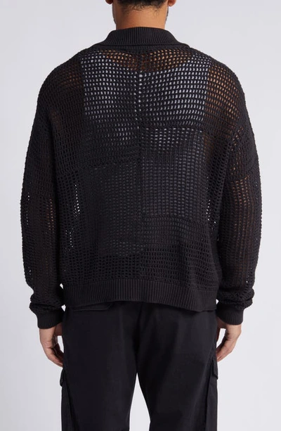 Frame Mixed Open Stitch Cotton Cardigan In Black