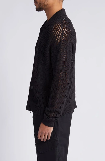 Shop Frame Mixed Open Stitch Cotton Cardigan In Black