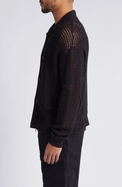 Frame Mixed Open Stitch Cotton Cardigan In Black