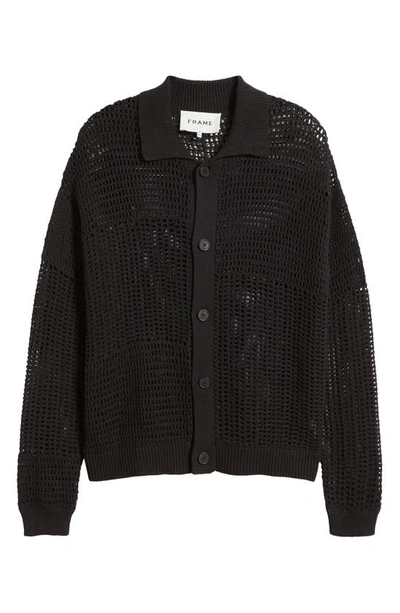 Frame Mixed Open Stitch Cotton Cardigan In Black