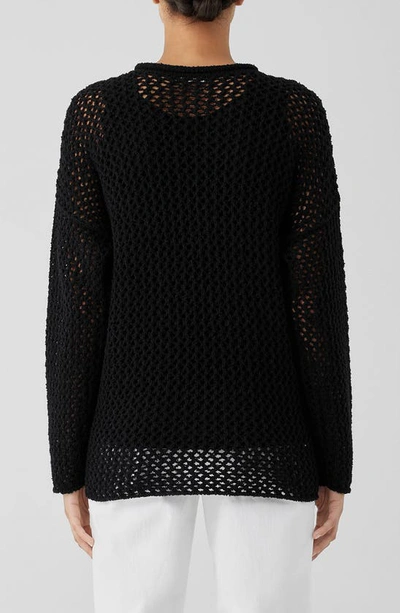 Shop Eileen Fisher Open Stitch Crewneck Organic Cotton Sweater In Black